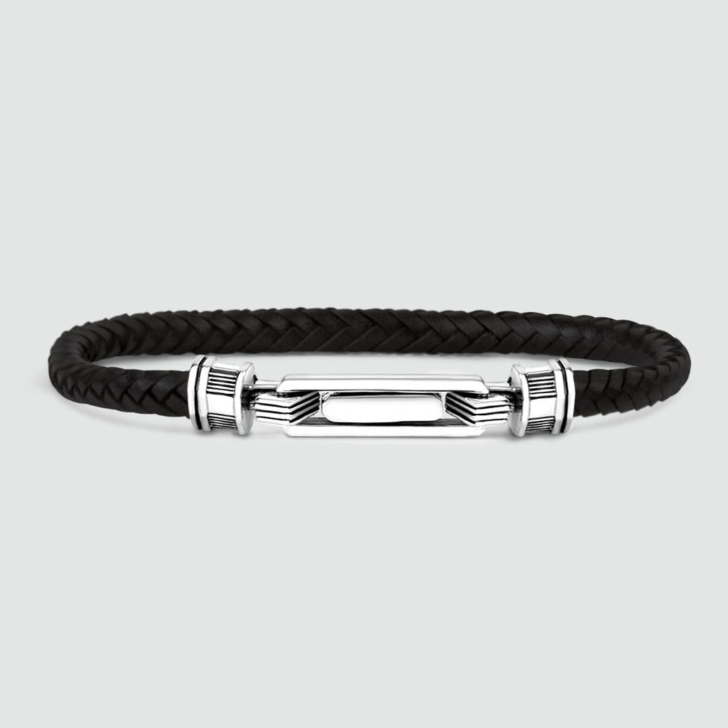 Rasil - Braided Black Leather Bracelet with Sterling Silver 5.5mm