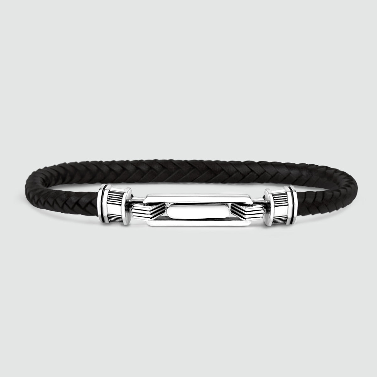 Rasil - Braided Black Leather Bracelet with Sterling Silver 5.5mm