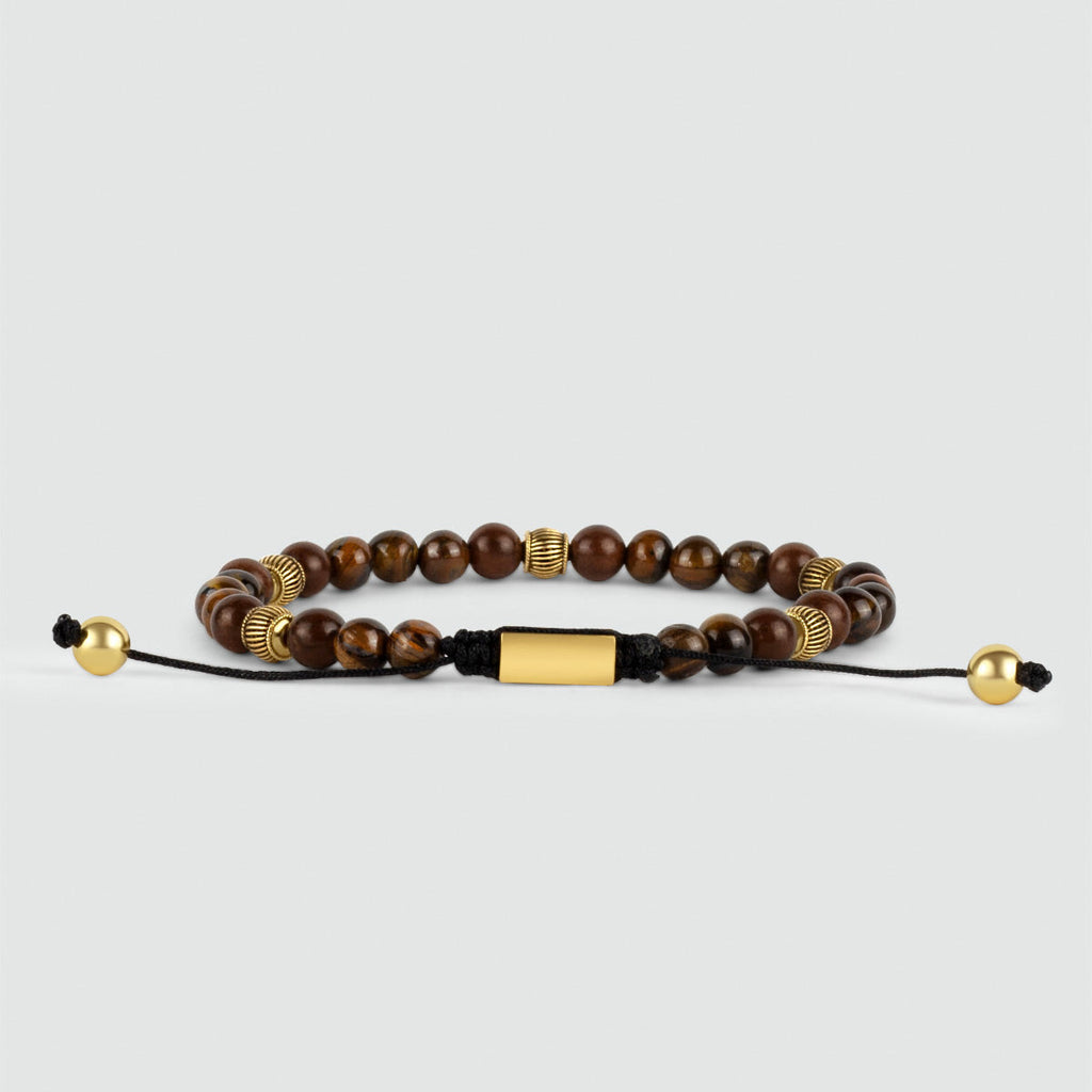 Kaliq - Adjustable Tiger Eye Beaded Bracelet in Gold 6mm