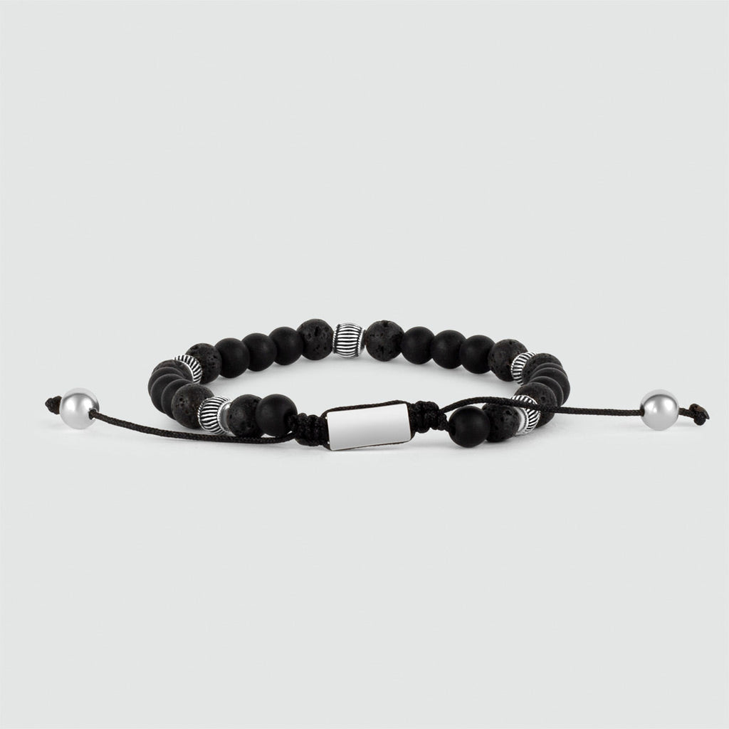 Kaliq - Adjustable Onyx Black Beaded Bracelet in Silver 6mm
