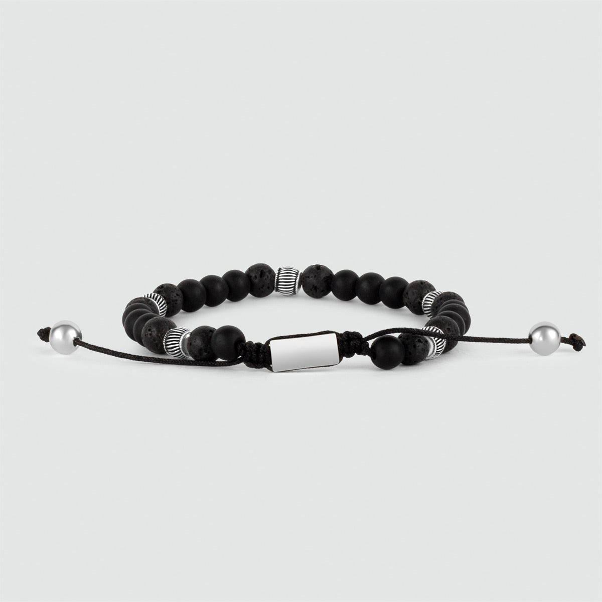 Kaliq - Adjustable Onyx Black Beaded Bracelet in Silver 6mm