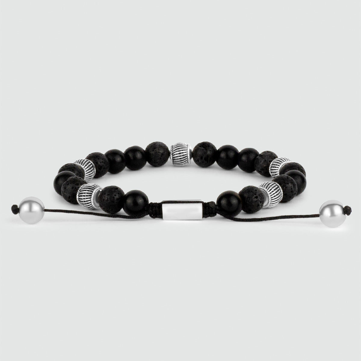 Kaliq - Adjustable Onyx Black Beaded Bracelet in Silver 8mm