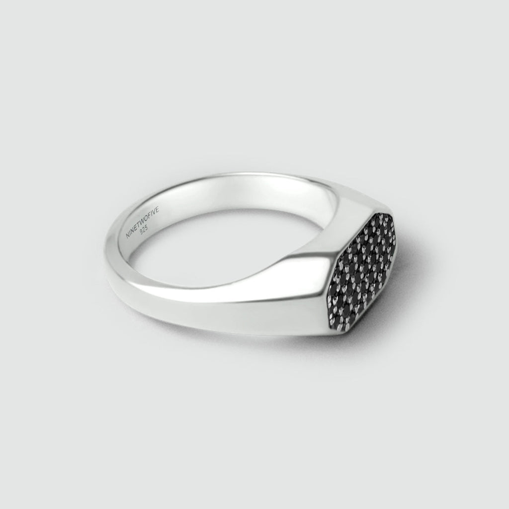 Azhar - Black Diamond Signet Ring 7mm