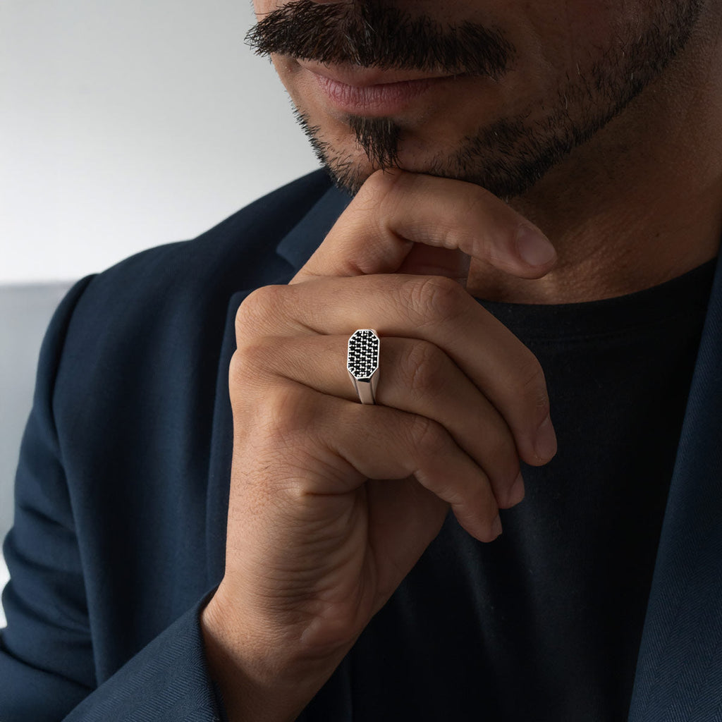 Azhar - Black Diamond Signet Ring 7mm