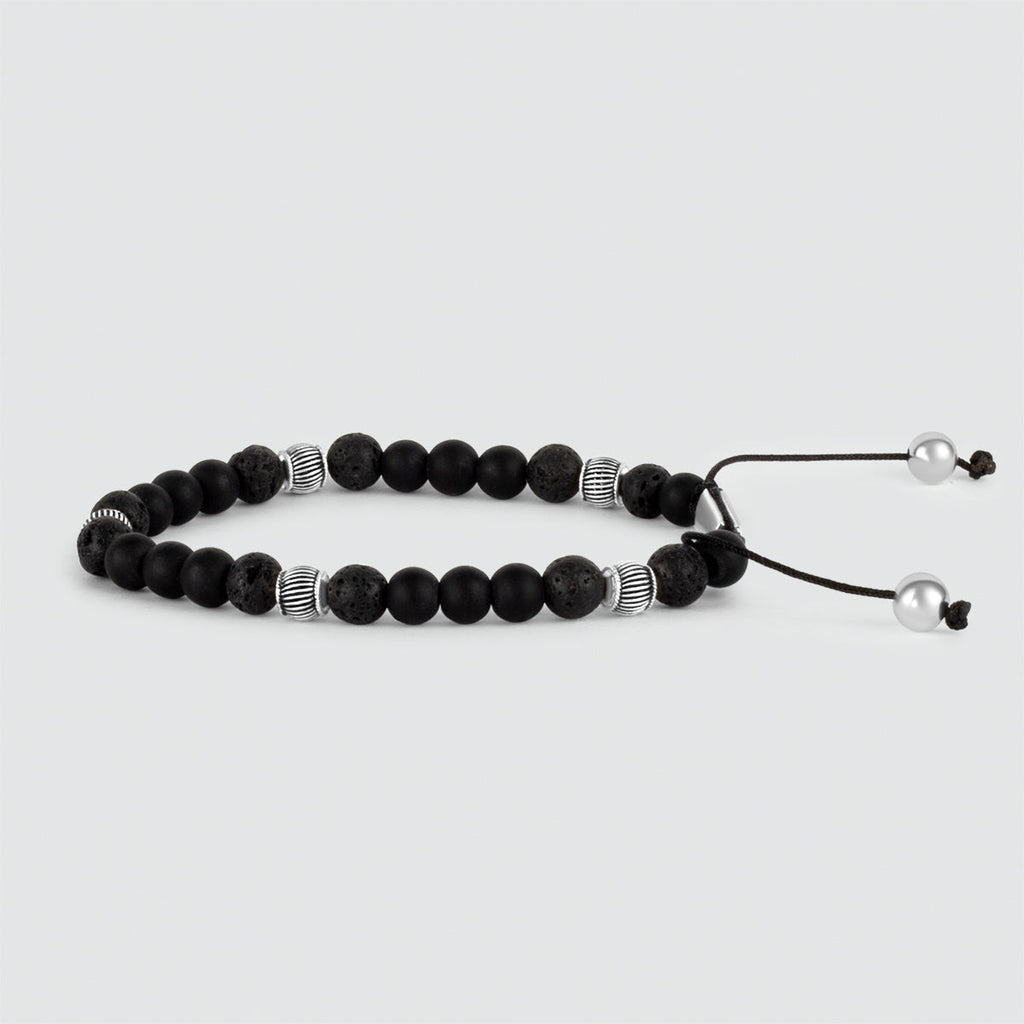 Kaliq - Adjustable Onyx Black Beaded Bracelet in Silver 6mm