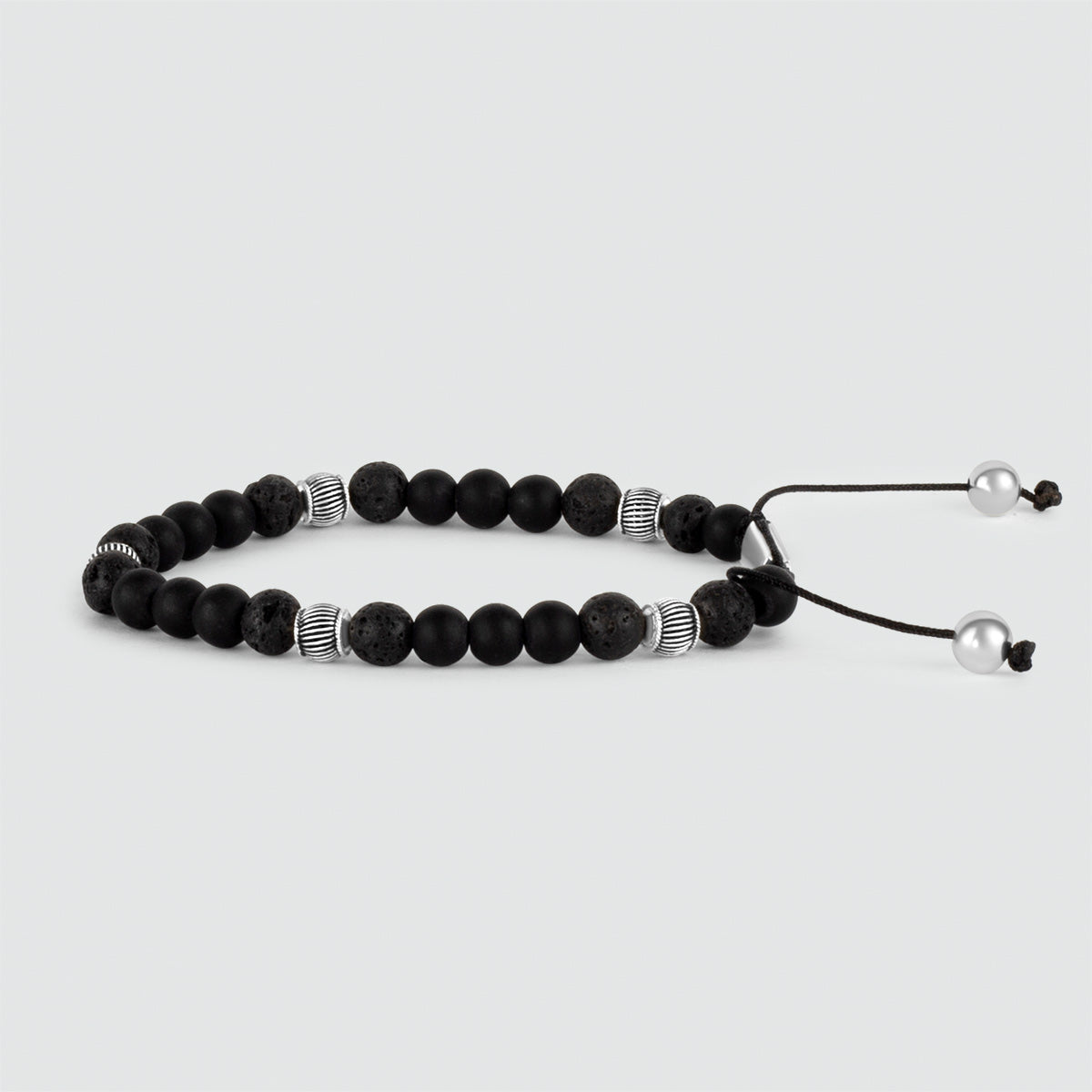 Kaliq - Adjustable Onyx Black Beaded Bracelet in Silver 6mm