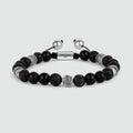 Kaliq - Adjustable Onyx Black Beaded Bracelet in Silver 8mm
