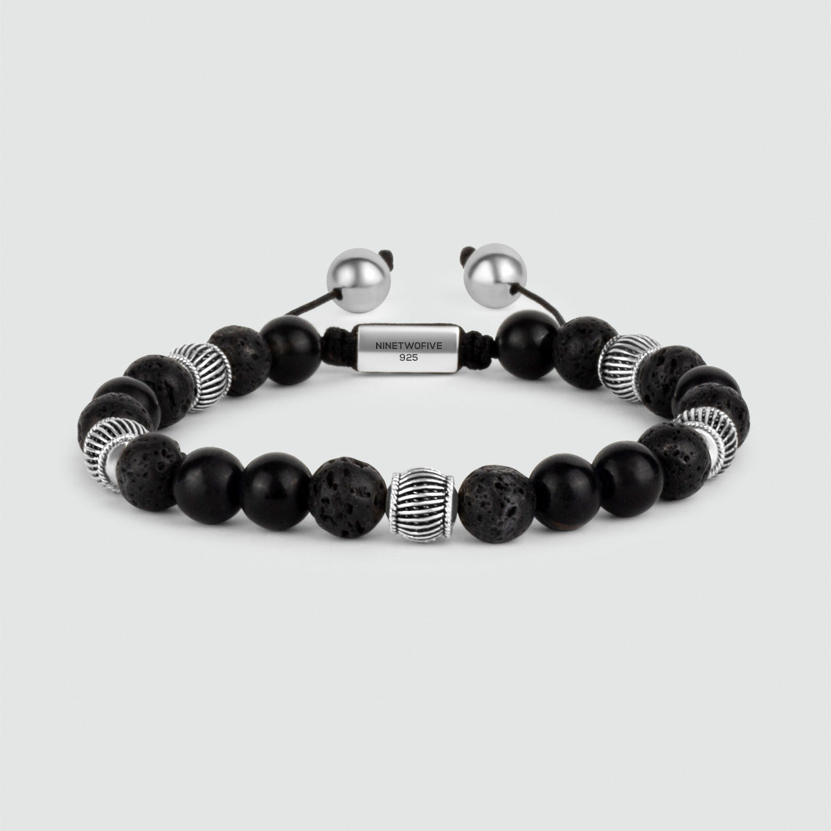 Kaliq - Adjustable Onyx Black Beaded Bracelet in Silver 8mm