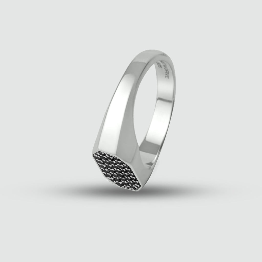 Azhar - Black Diamond Signet Ring 7mm