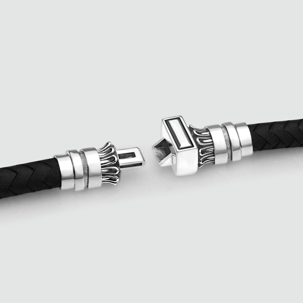 Mirel - Genuine Black Leather Bracelet with Sterling Silver 7mm