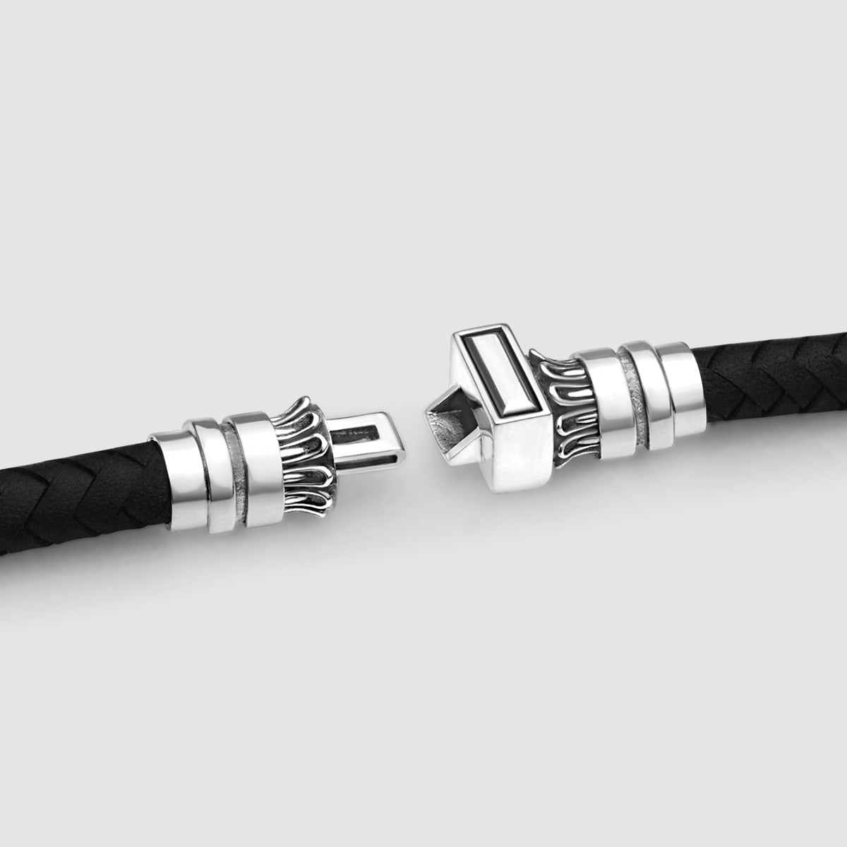 Mirel - Genuine Black Leather Bracelet with Sterling Silver 7mm