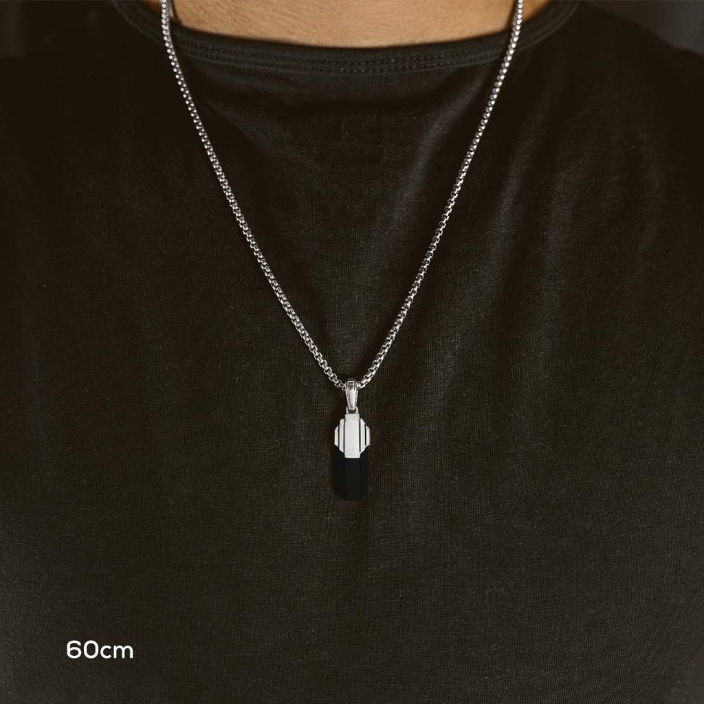 Tahsin - Art Deco Silver Black Onyx Pendant