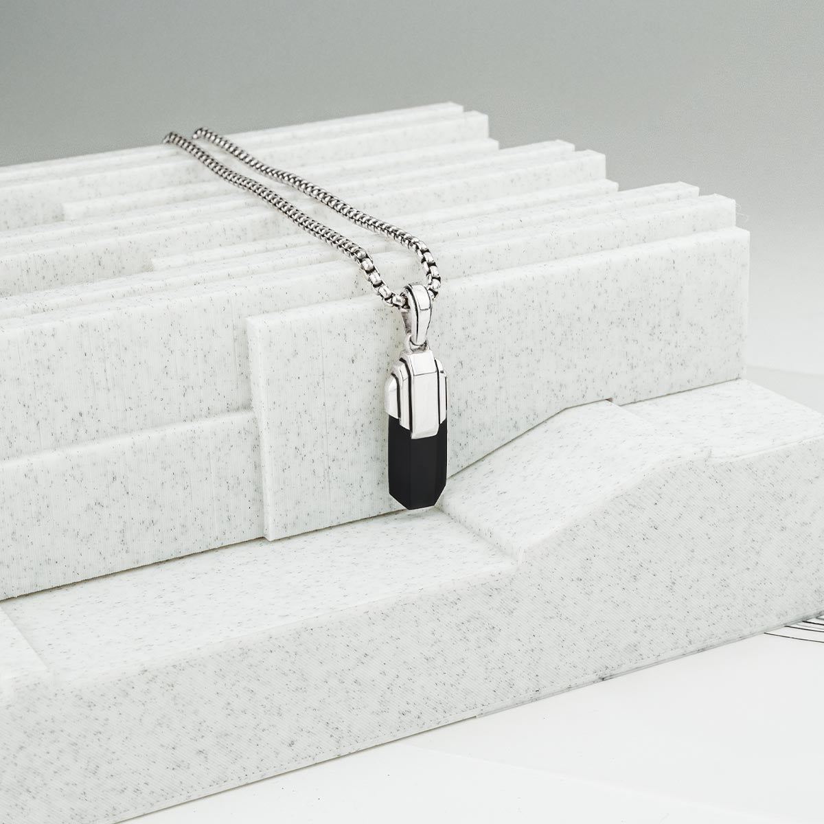 Tahsin - Art Deco Silver Black Onyx Pendant