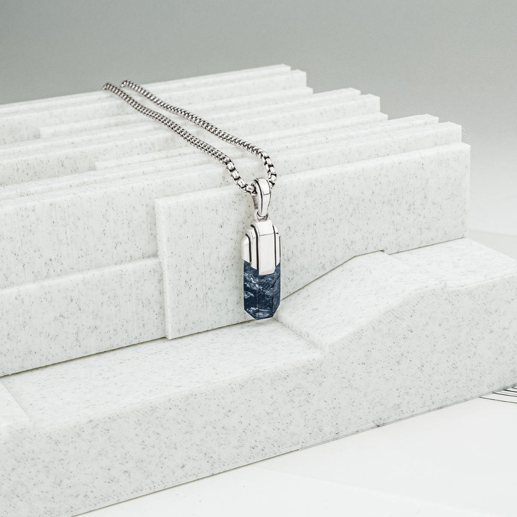 Tahrir - Art Deco Silver Blue Pietersite Pendant