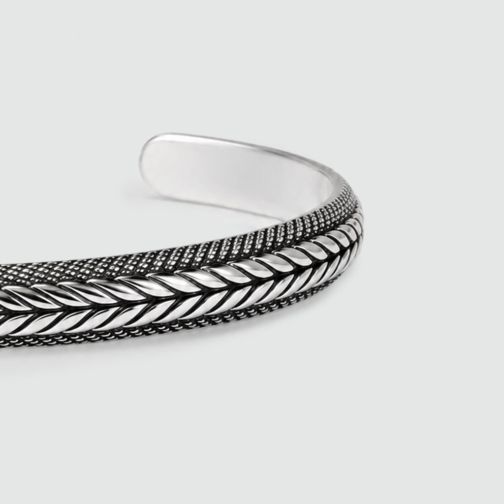 Idris - Braided Silver Bangle Bracelet 8mm