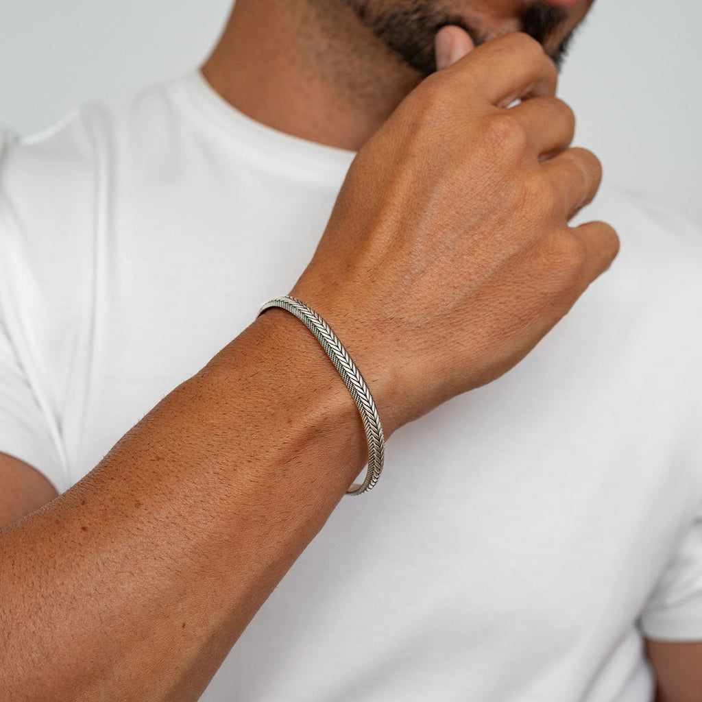 Idris - Braided Silver Bangle Bracelet 8mm