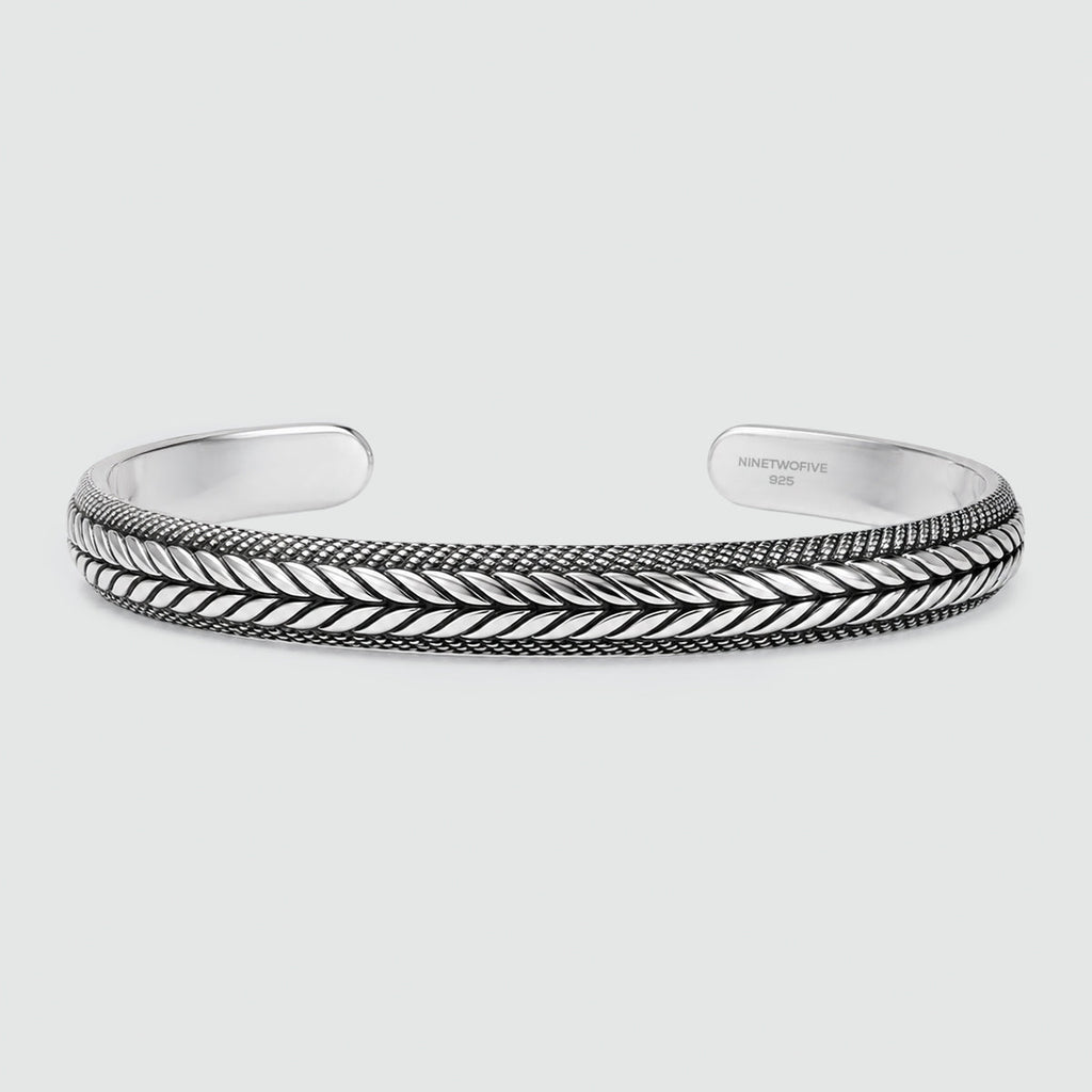Idris - Braided Silver Bangle Bracelet 8mm