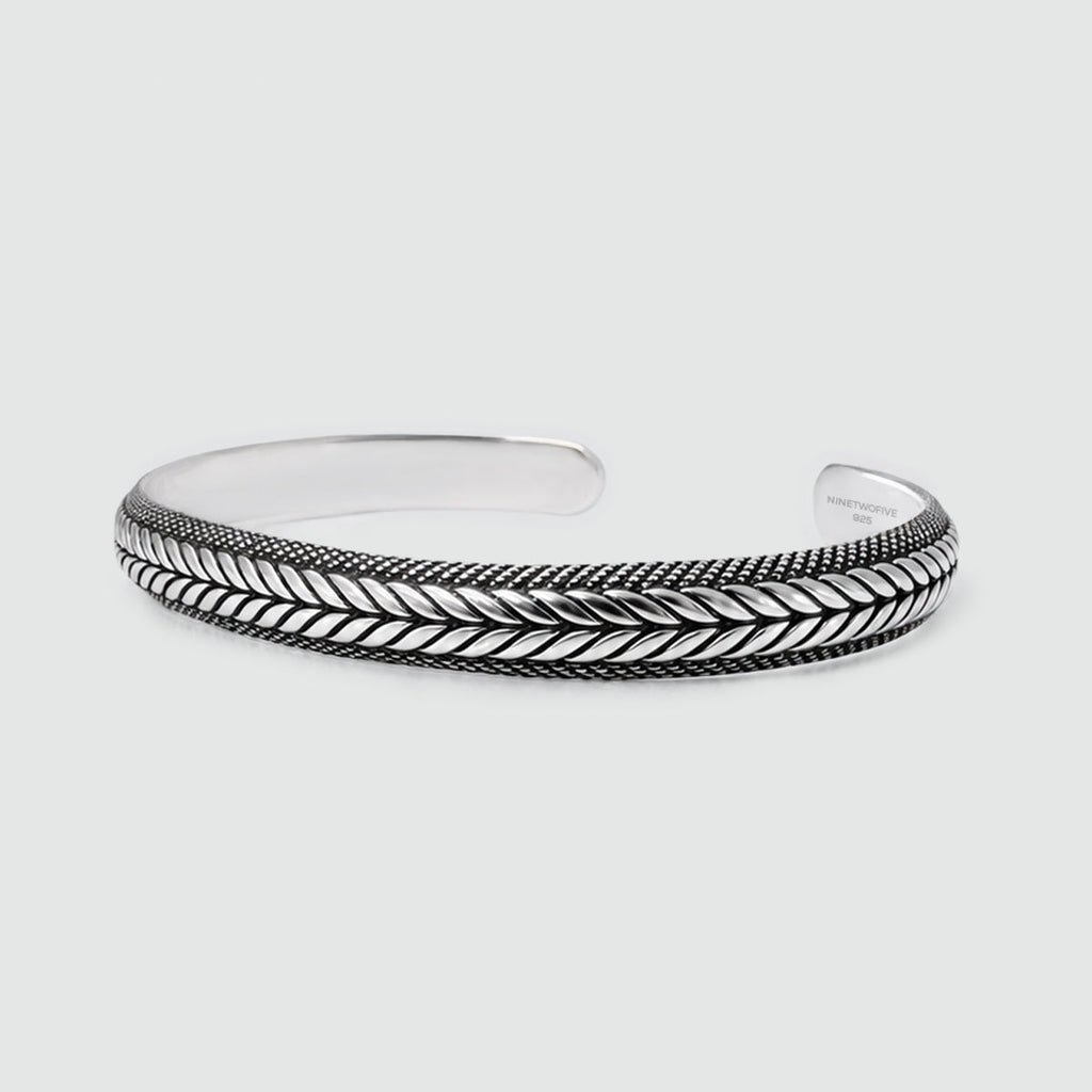 Idris - Braided Silver Bangle Bracelet 8mm