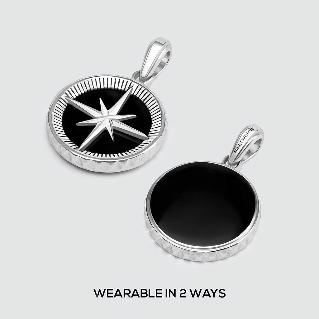 Safar - Sterling Silver Onyx Compass Pendant
