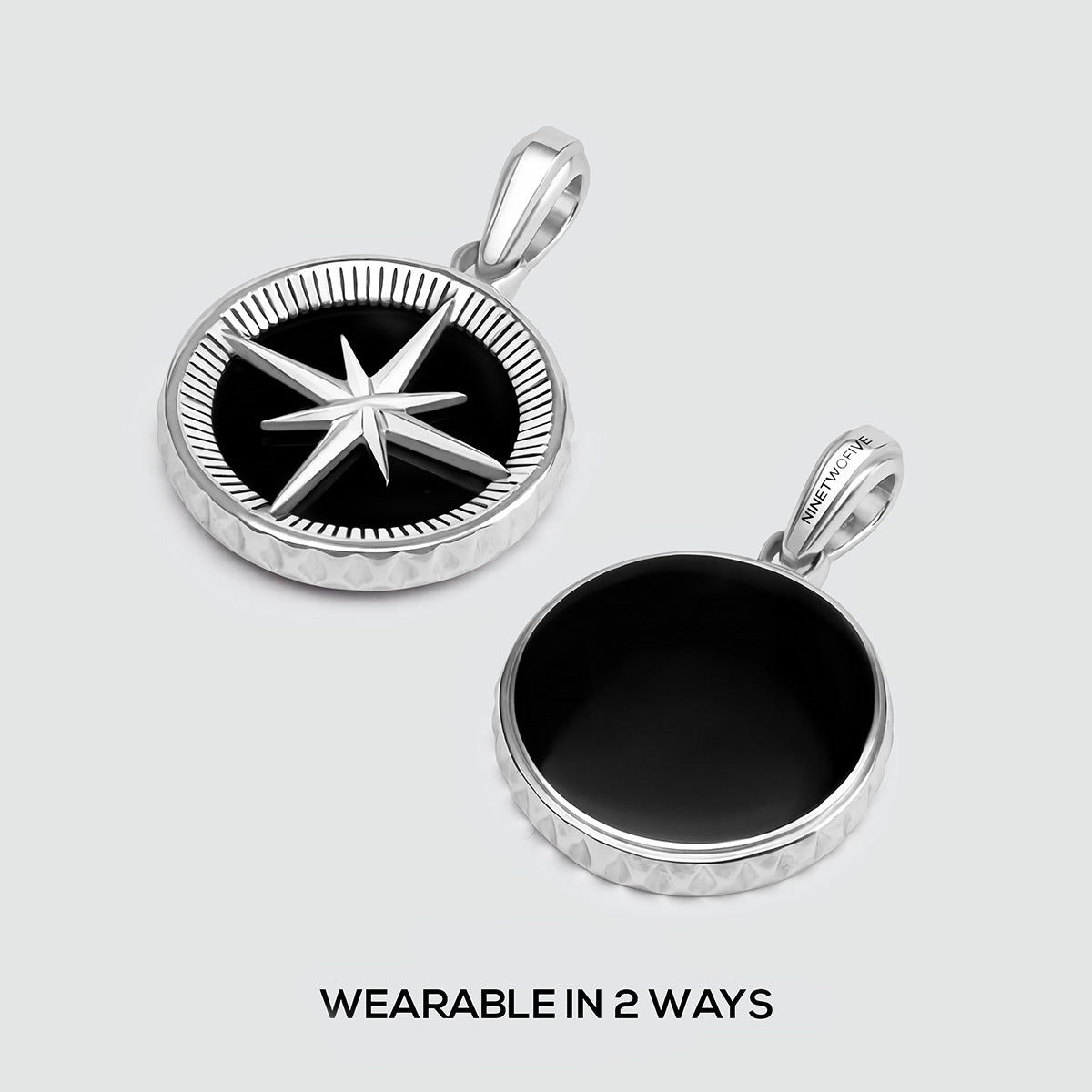 Safar - Sterling Silver Onyx Compass Pendant