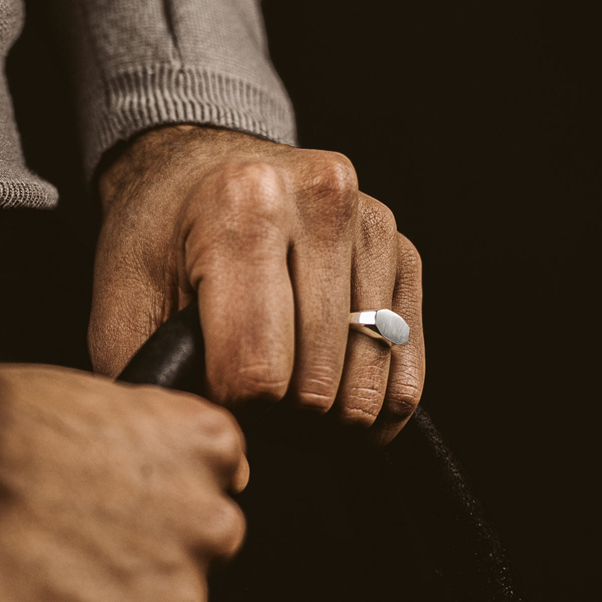 Tariq - Matte Brushed Silver Signet Ring 7mm