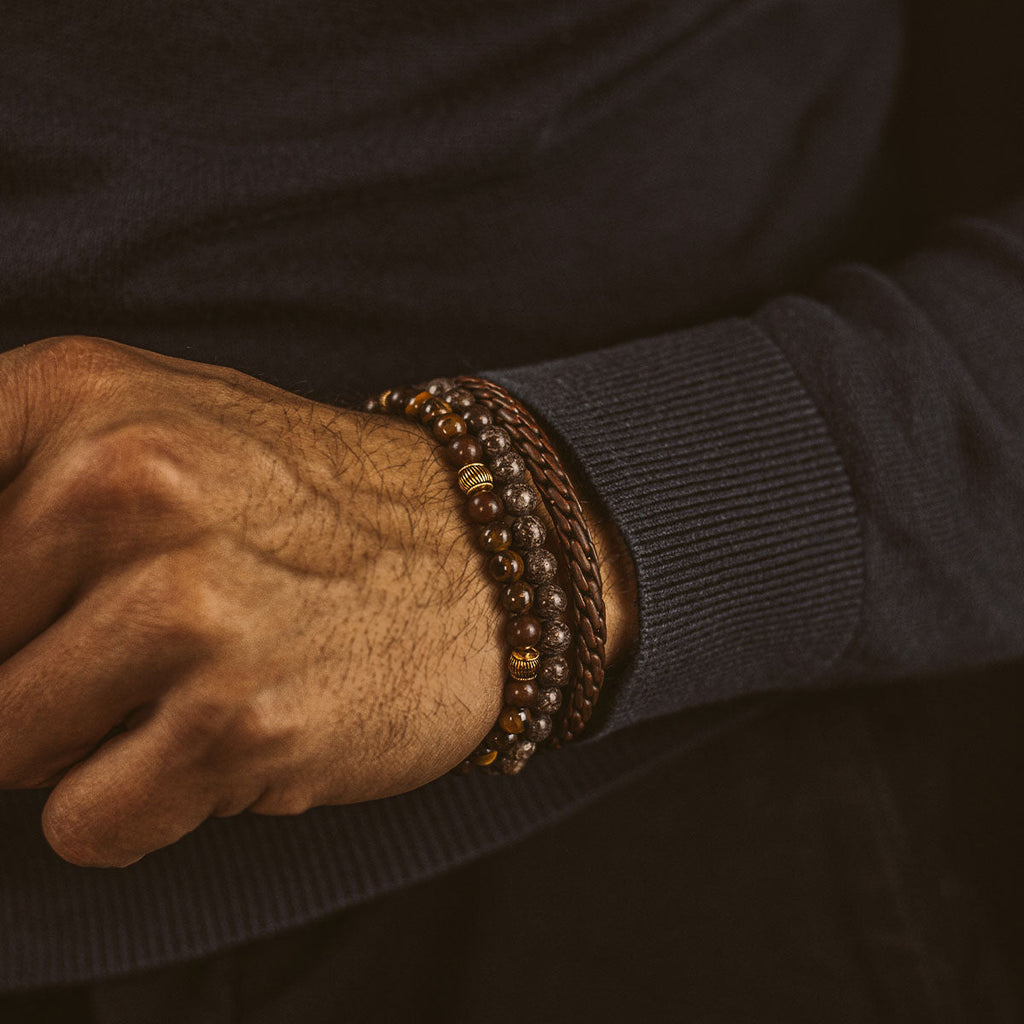 Kaliq - Adjustable Tiger Eye Beaded Bracelet in Gold 6mm