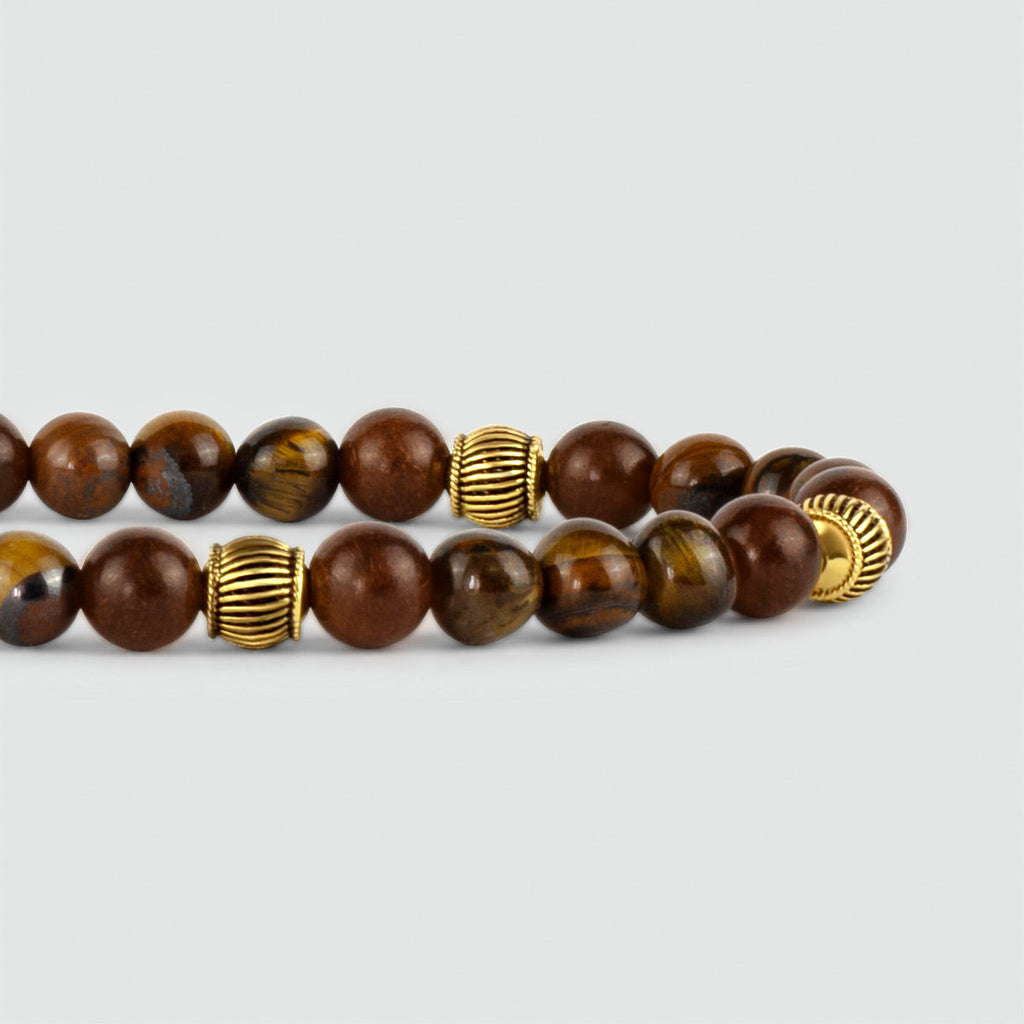Kaliq - Adjustable Tiger Eye Beaded Bracelet in Gold 6mm