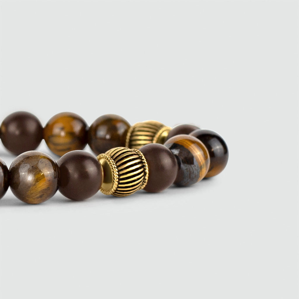 Kaliq - Adjustable Tiger Eye Beaded Bracelet in Gold 8mm