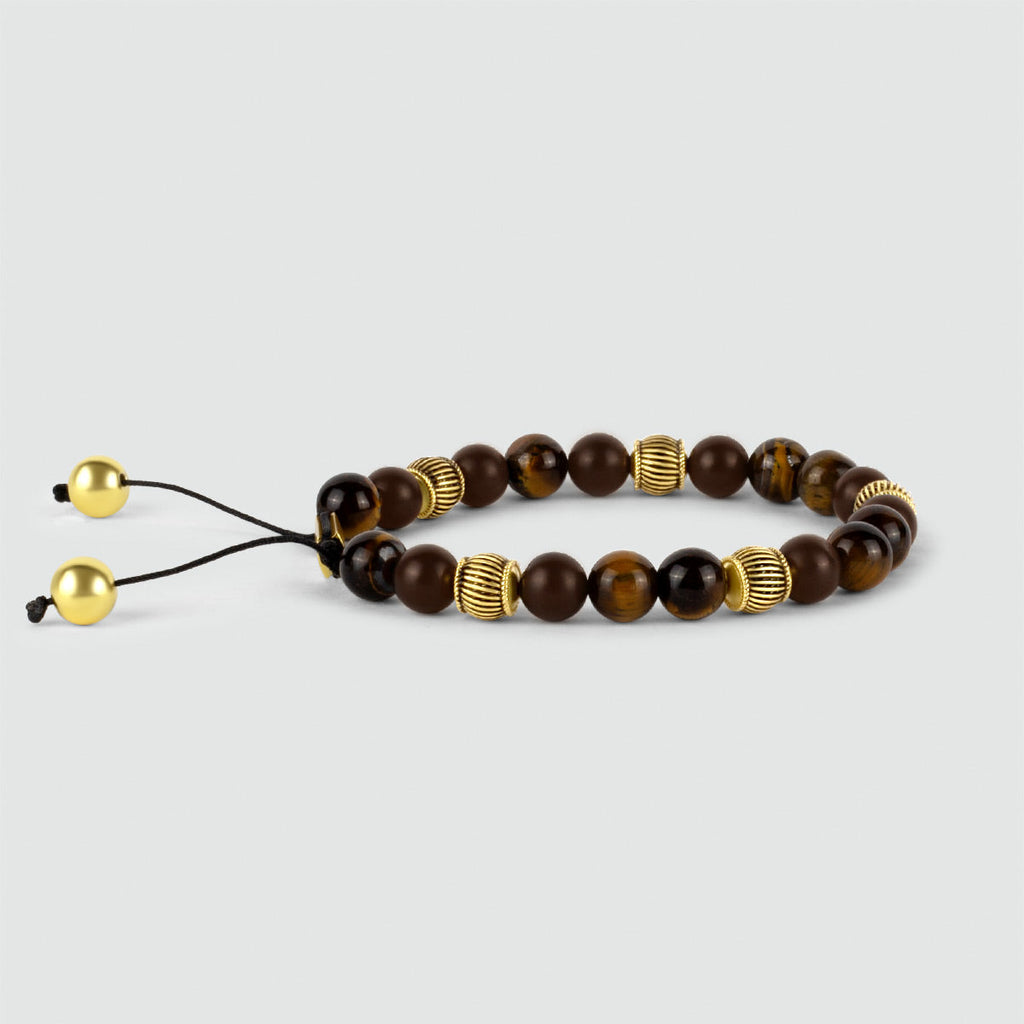 Kaliq - Adjustable Tiger Eye Beaded Bracelet in Gold 8mm