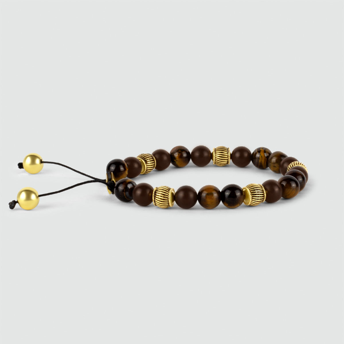 Kaliq - Adjustable Tiger Eye Beaded Bracelet in Gold 8mm