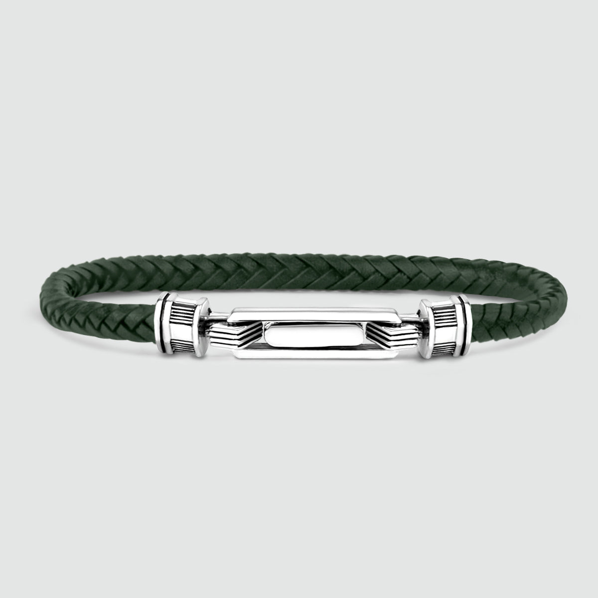 Rayhan - Braided Green Leather Bracelet with Sterling Silver 5.5mm