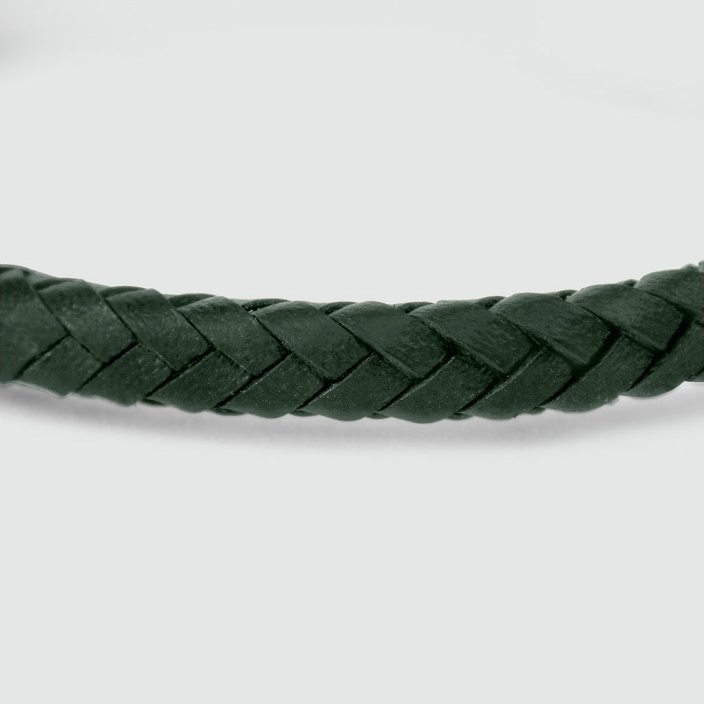 Rayhan - Braided Green Leather Bracelet with Sterling Silver 5.5mm