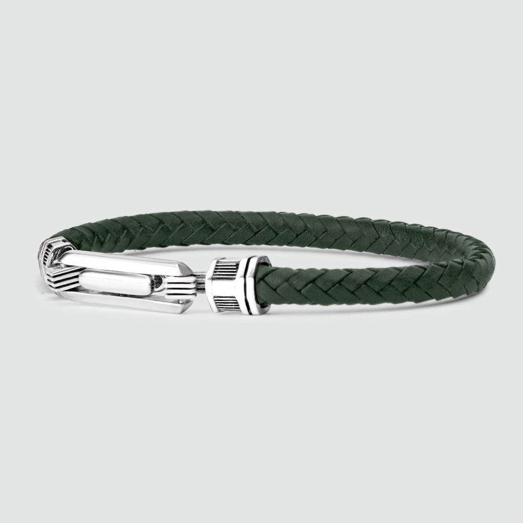Rayhan - Braided Green Leather Bracelet with Sterling Silver 5.5mm