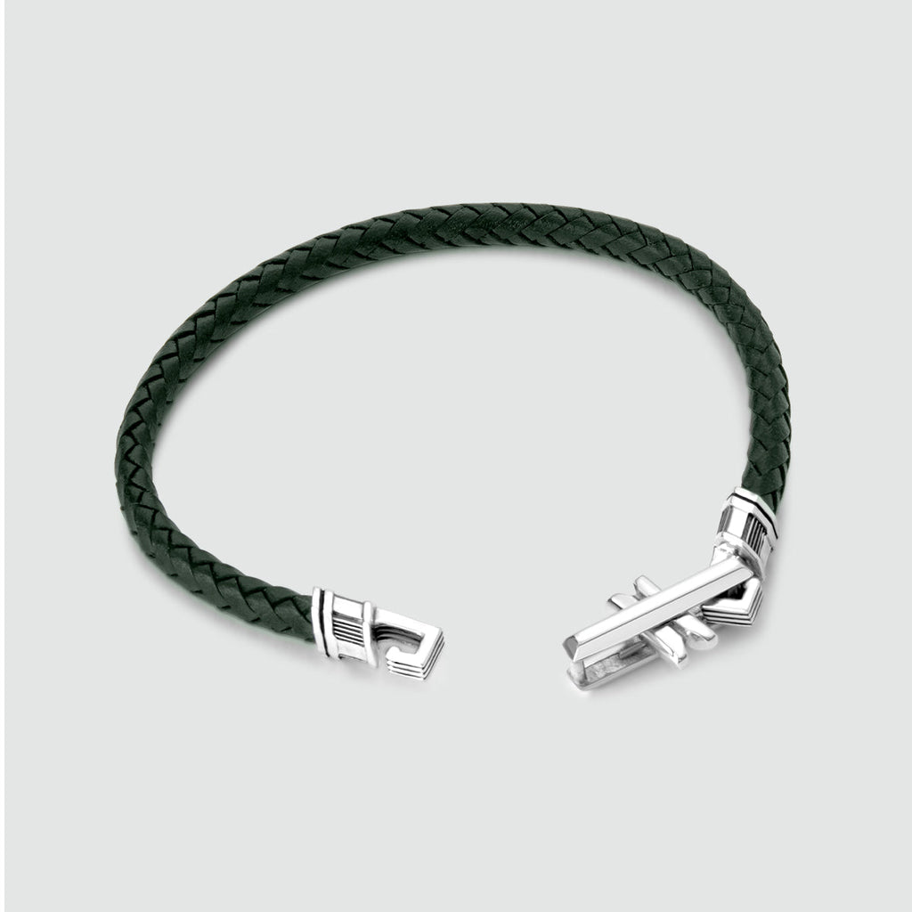Rayhan - Braided Green Leather Bracelet with Sterling Silver 5.5mm