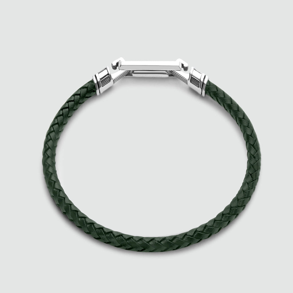 Rayhan - Braided Green Leather Bracelet with Sterling Silver 5.5mm