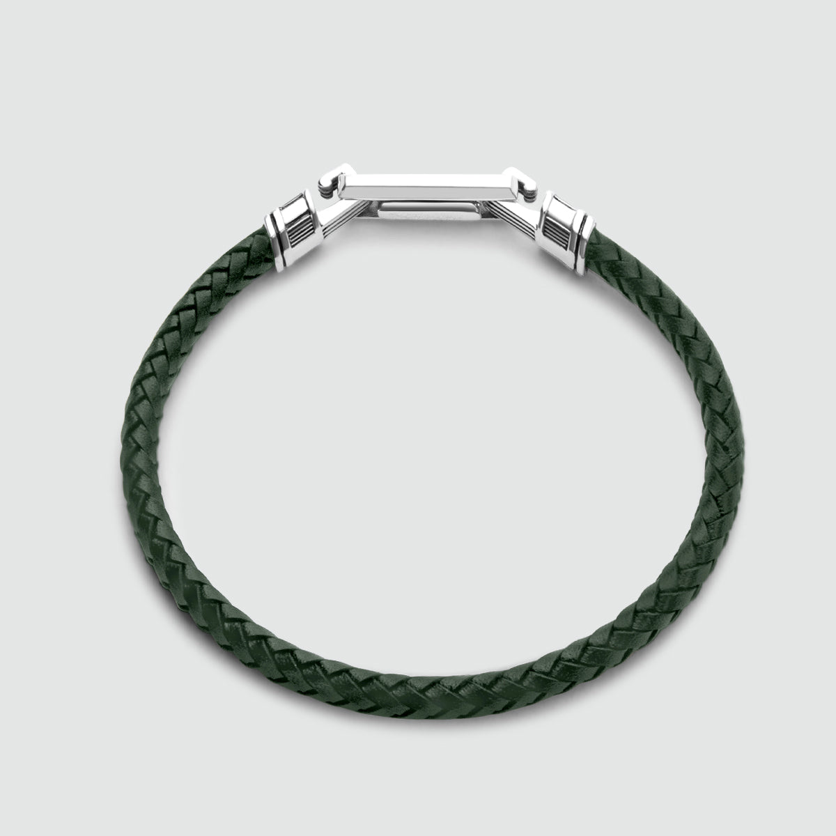 Rayhan - Braided Green Leather Bracelet with Sterling Silver 5.5mm