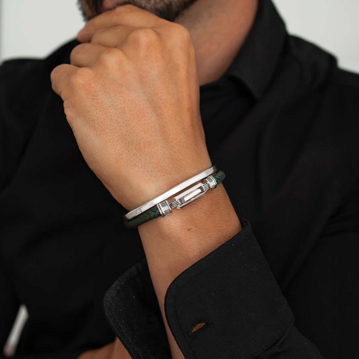 Rayhan - Braided Green Leather Bracelet with Sterling Silver 5.5mm