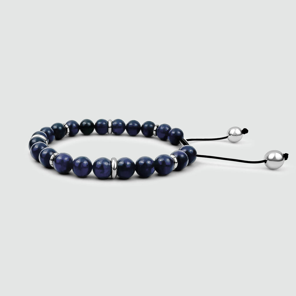 Kadar - Adjustable Lapis Lazuli Beaded Bracelet in Silver 8mm