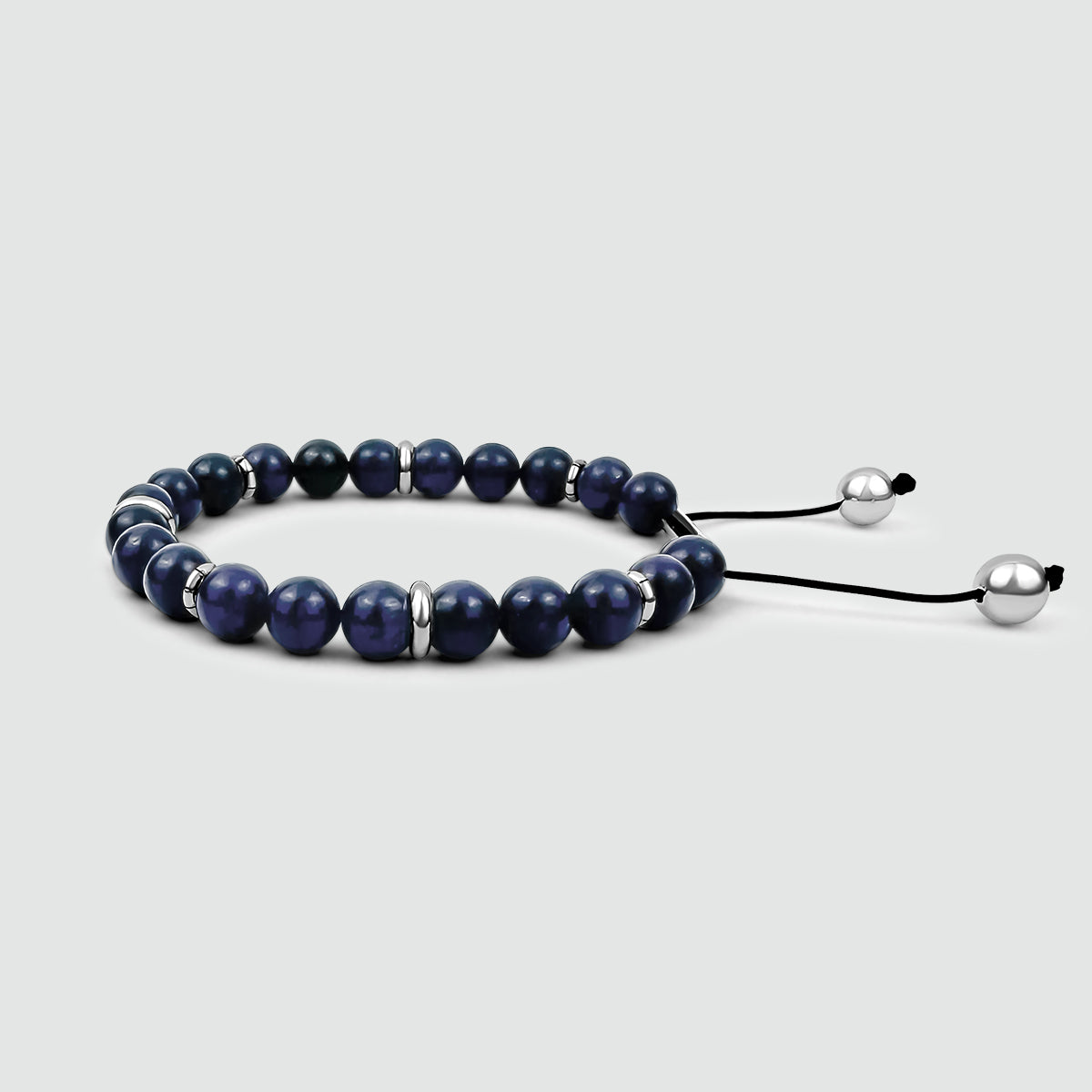 Kadar - Adjustable Lapis Lazuli Beaded Bracelet in Silver 8mm