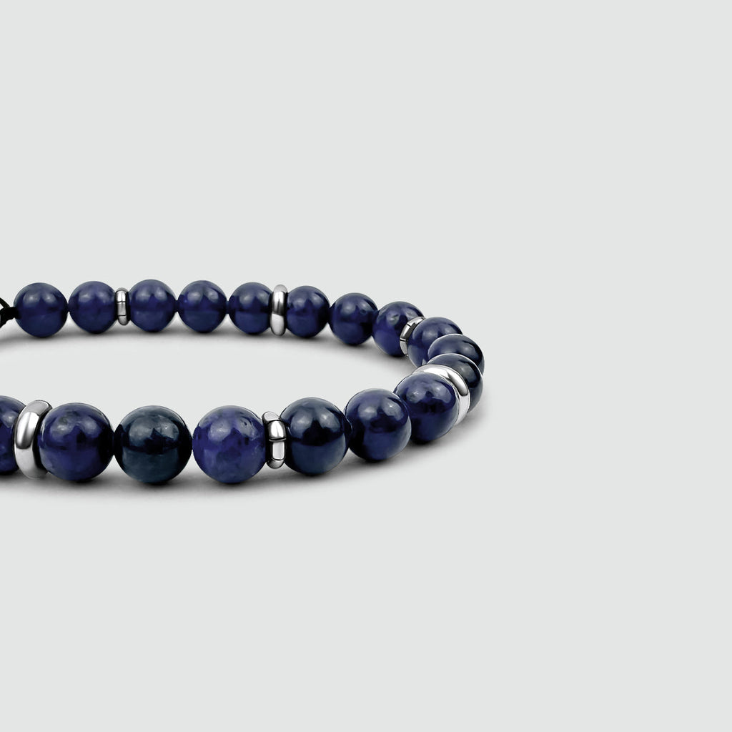 Kadar - Adjustable Lapis Lazuli Beaded Bracelet in Silver 6mm