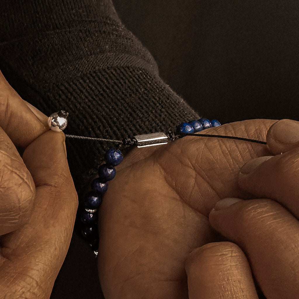 Kadar - Adjustable Lapis Lazuli Beaded Bracelet in Silver 6mm