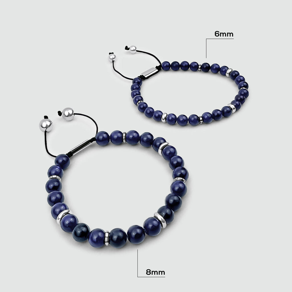 Kadar - Adjustable Lapis Lazuli Beaded Bracelet in Silver 8mm