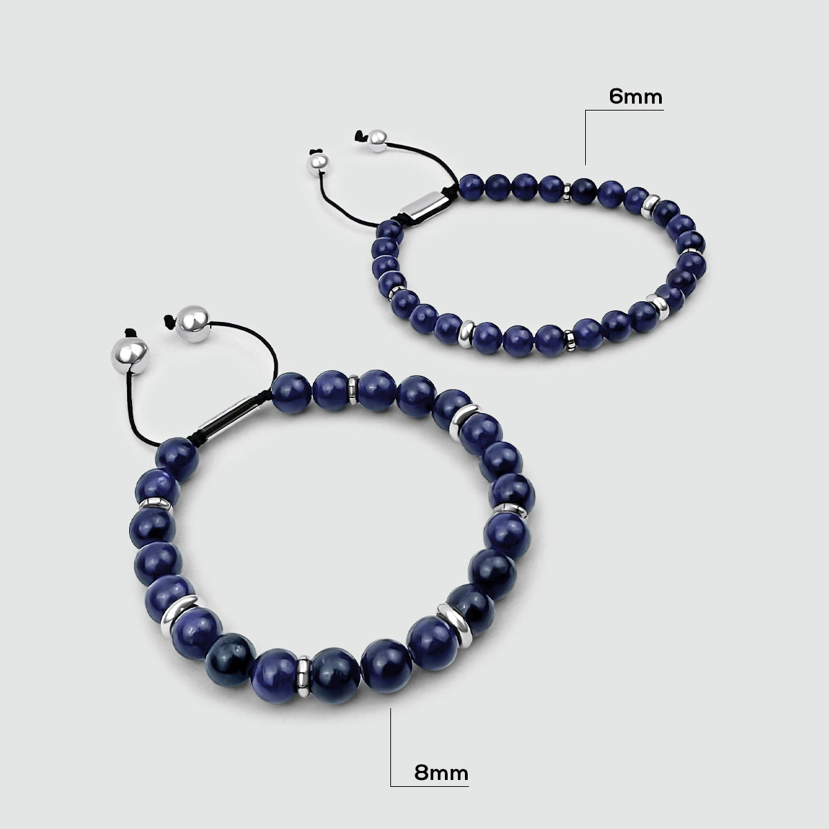 Kadar - Adjustable Lapis Lazuli Beaded Bracelet in Silver 6mm