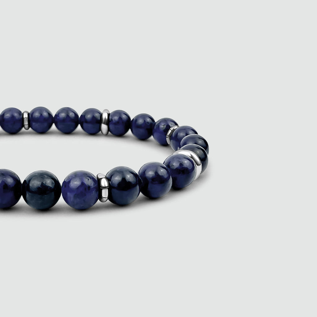 Kadar - Adjustable Lapis Lazuli Beaded Bracelet in Silver 8mm