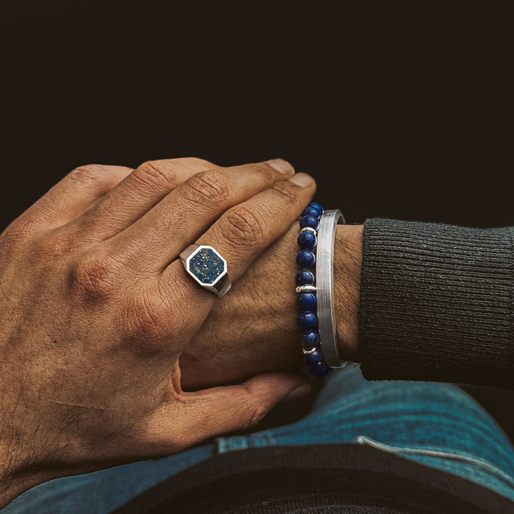 Kadar - Adjustable Lapis Lazuli Beaded Bracelet in Silver 6mm