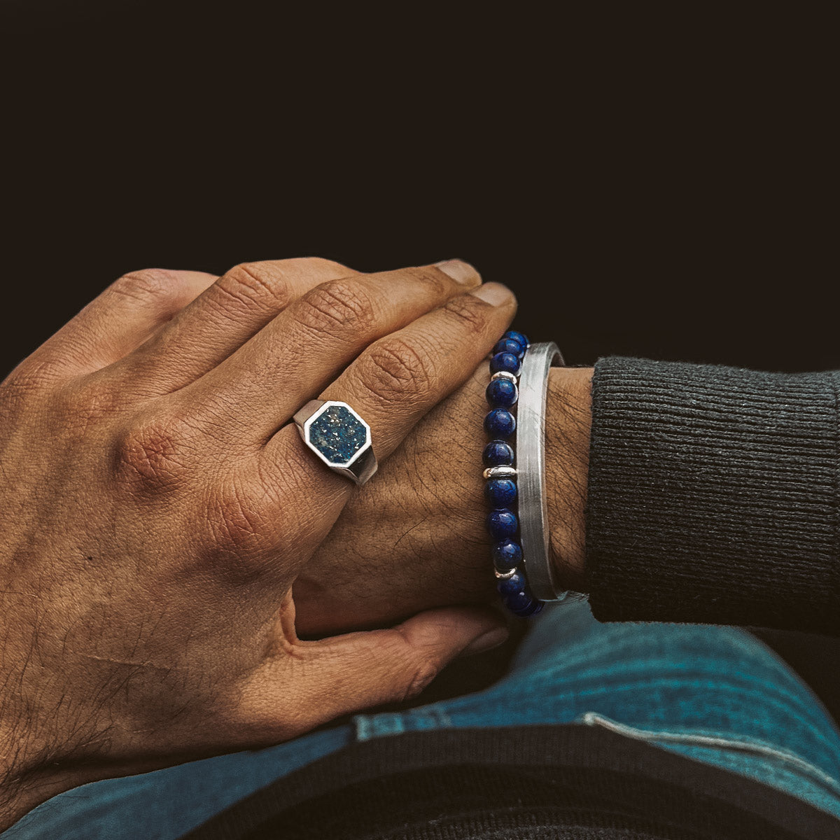 Kadar - Adjustable Lapis Lazuli Beaded Bracelet in Silver 6mm