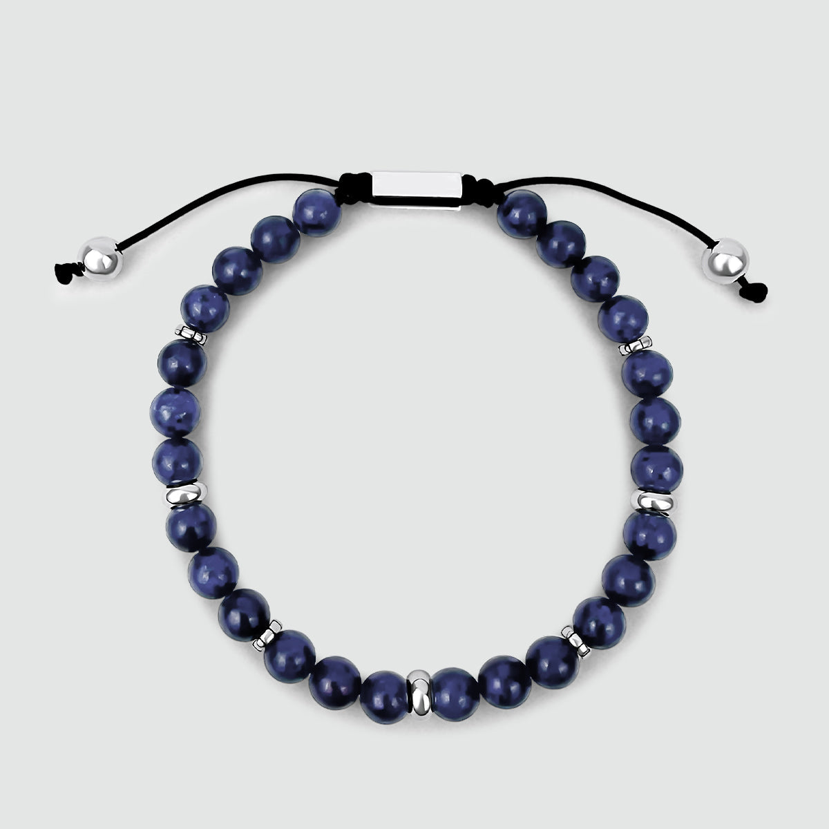 Kadar - Adjustable Lapis Lazuli Beaded Bracelet in Silver 6mm