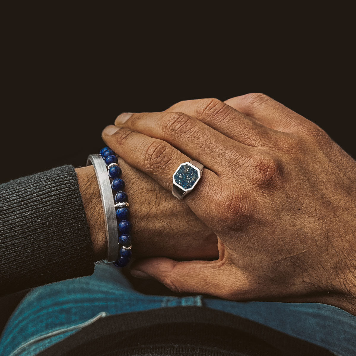 Kadar - Adjustable Lapis Lazuli Beaded Bracelet in Silver 8mm