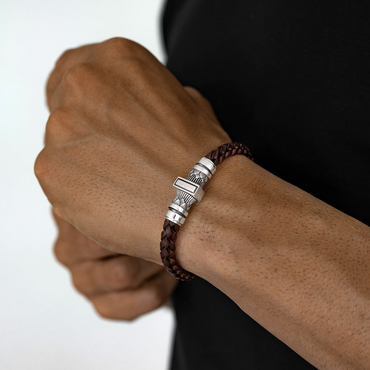 Muris - Genuine Dark Brown Leather Bracelet with Sterling Silver 8mm