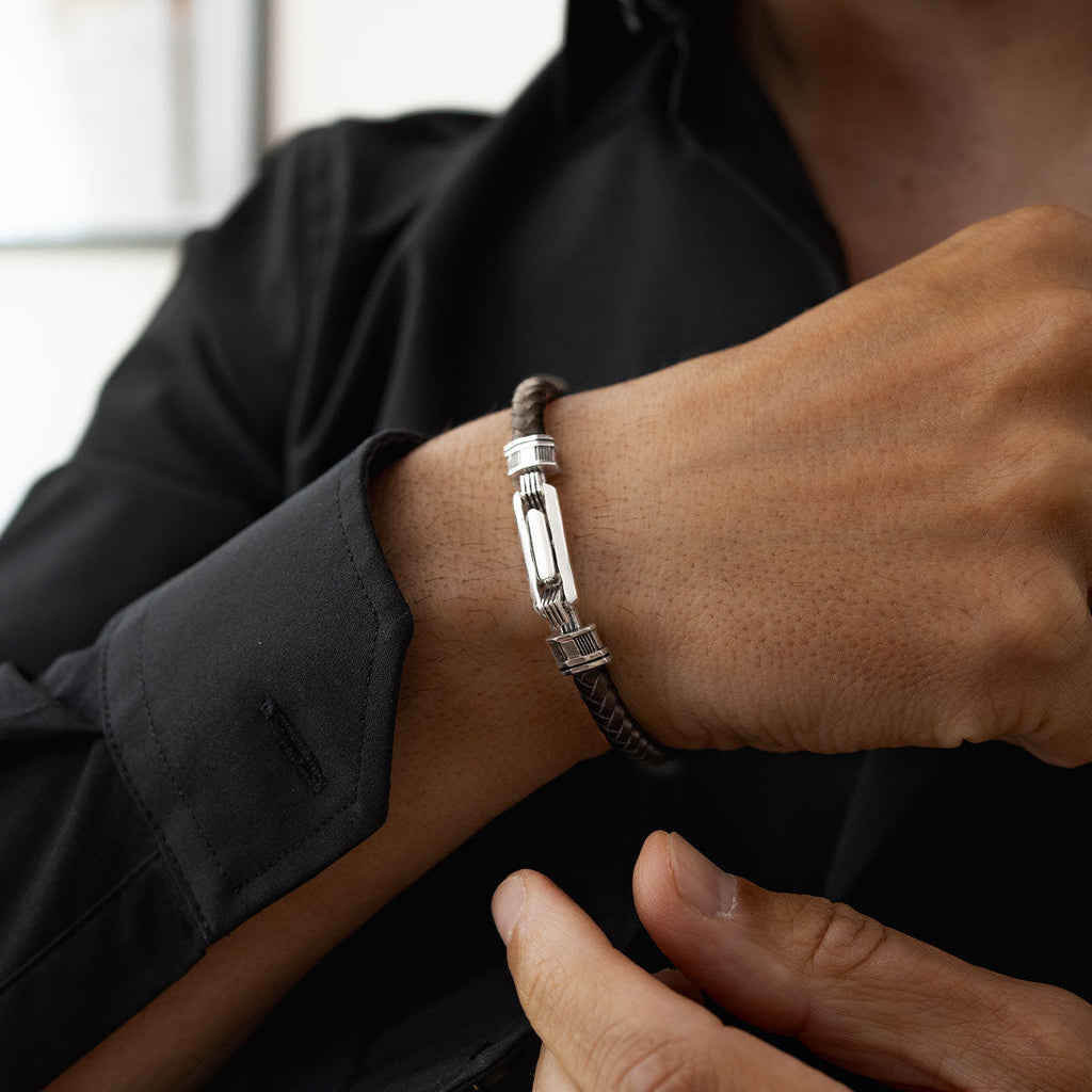 Rasiq - Braided Dark Brown Leather Bracelet with Sterling Silver 5.5mm